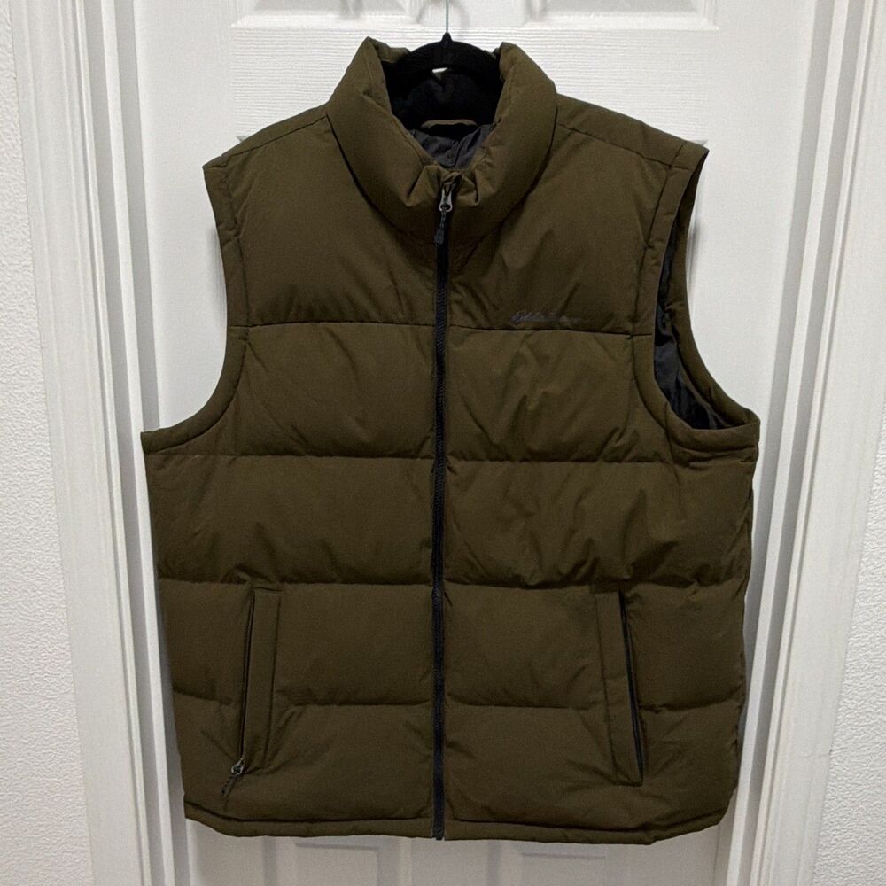 Eddie Bauer Men's Down Puffer Vest 550 Full Zip Stand-Up Collar 2XL Olive Green